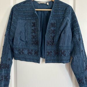 Soft Surroundings Embellished Indigo Cropped Denim Jacket